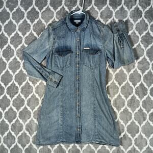 Calvin Klein Dress Women Medium Blue Chambray Western Snap Shirt Long Sleeve